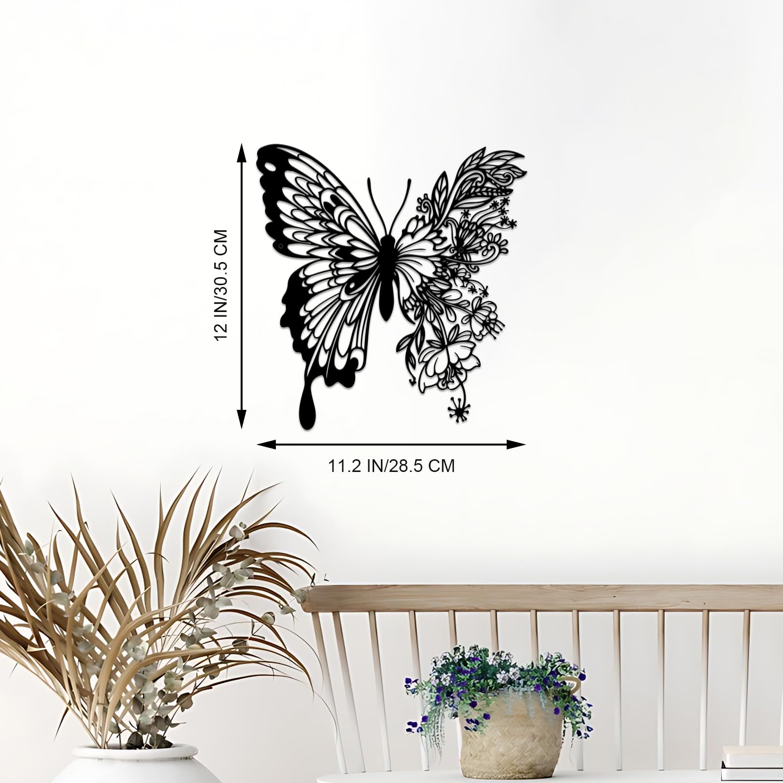 ESTART Metal Butterfly Decoration Wall Art Boho Home Decor Metal Hanging Wall Decor Flower Wall Art for Bedroom Living Room Bathroom Wall Indoor Outdoor Farmhouse - Image 3
