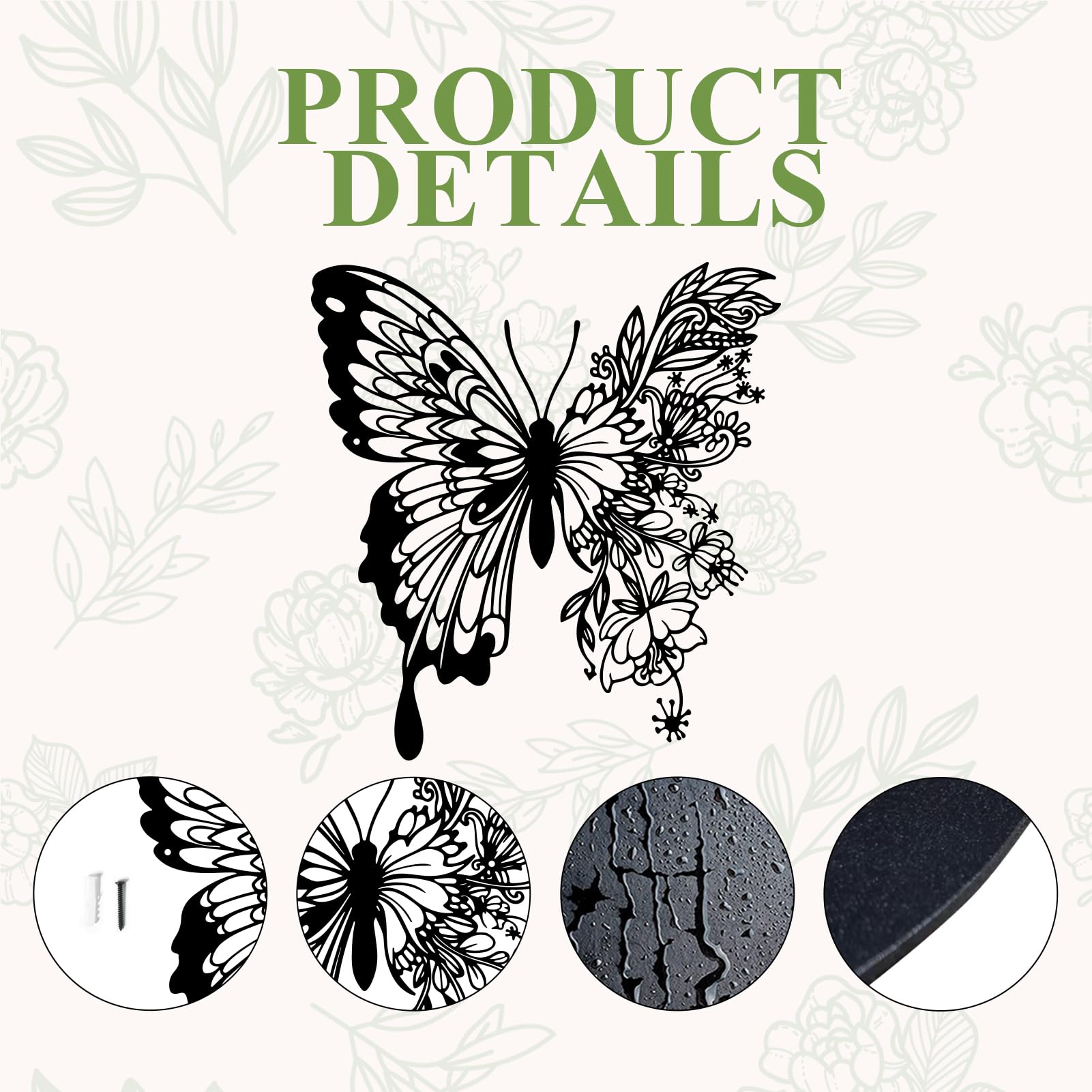 ESTART Metal Butterfly Decoration Wall Art Boho Home Decor Metal Hanging Wall Decor Flower Wall Art for Bedroom Living Room Bathroom Wall Indoor Outdoor Farmhouse - Image 4
