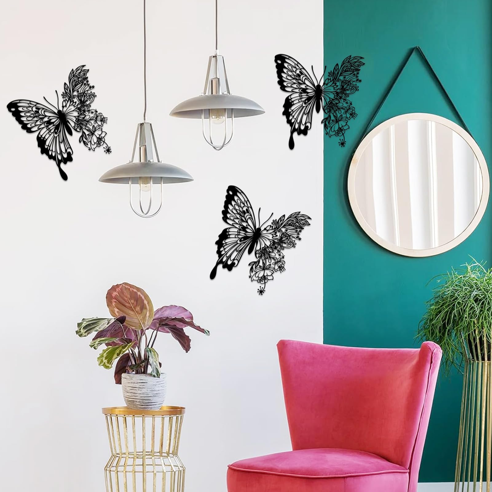 ESTART Metal Butterfly Decoration Wall Art Boho Home Decor Metal Hanging Wall Decor Flower Wall Art for Bedroom Living Room Bathroom Wall Indoor Outdoor Farmhouse - Image 7