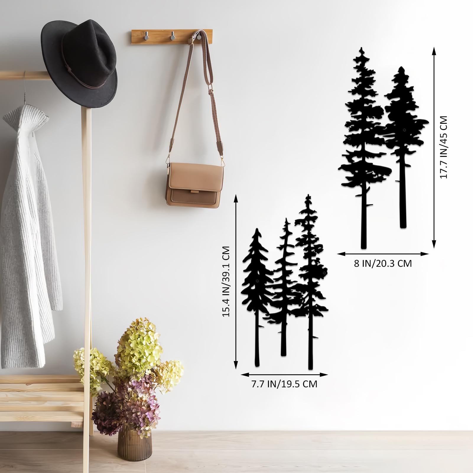 ESTART Metal Pine Tree Wall Art, Metal Tree Wall Decor, Nature Rustic Farmhouse Cabin Decor, Forest Wall Art for Home Living Room Bedroom Office Indoor and Outdoor Decoration (Black) - Image 3