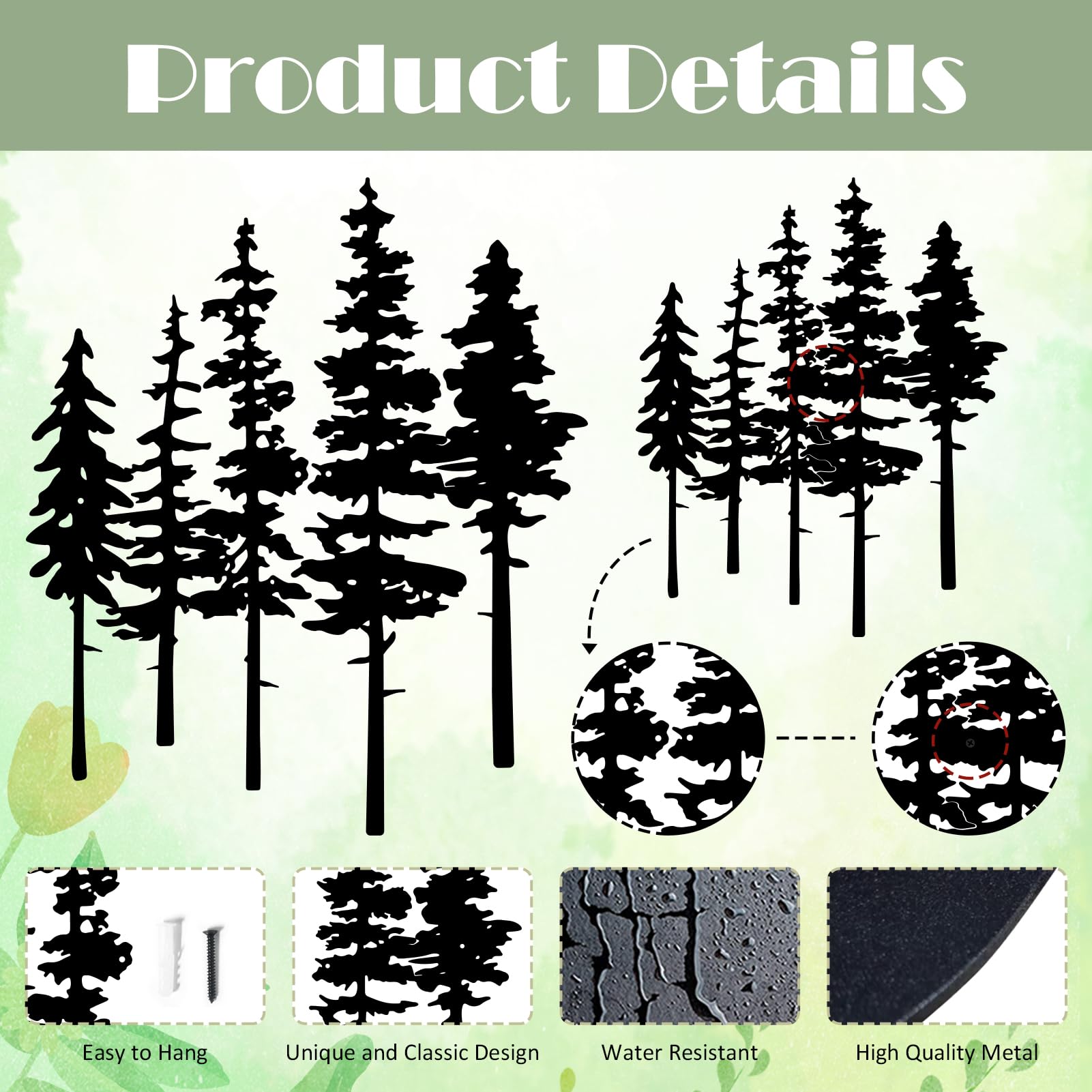 ESTART Metal Pine Tree Wall Art, Metal Tree Wall Decor, Nature Rustic Farmhouse Cabin Decor, Forest Wall Art for Home Living Room Bedroom Office Indoor and Outdoor Decoration (Black) - Image 8