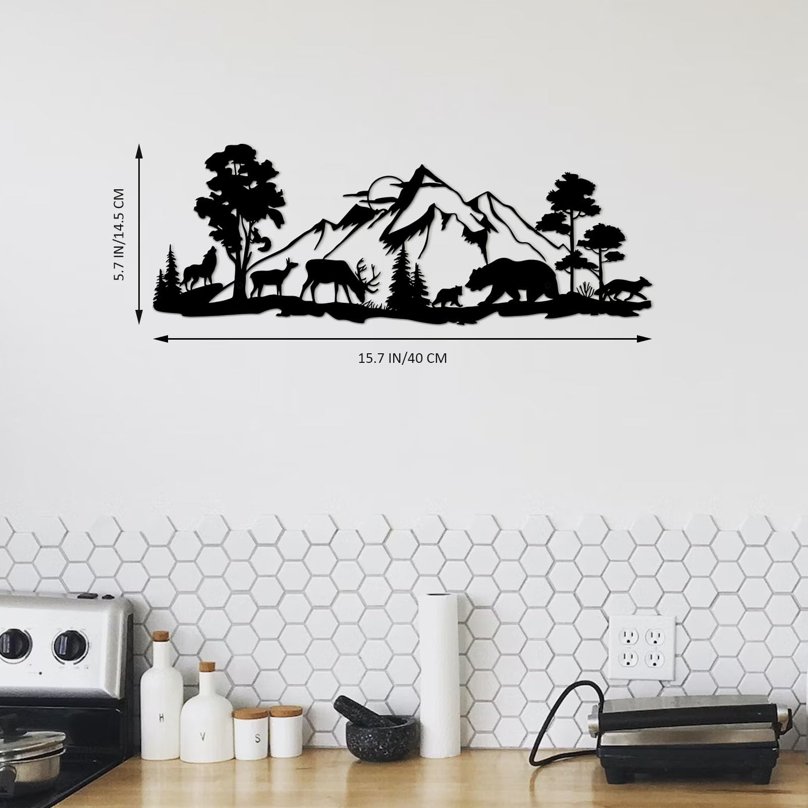 ESTART Mountain Forest Metal Wall Decor Deer Bear Metal Wall Art Woodland Rustic Animal Hunting Decor for Living Room Bedroom Bathroom Cabin Wall Decoration, 15.7 x 5.7 Inch - Image 4