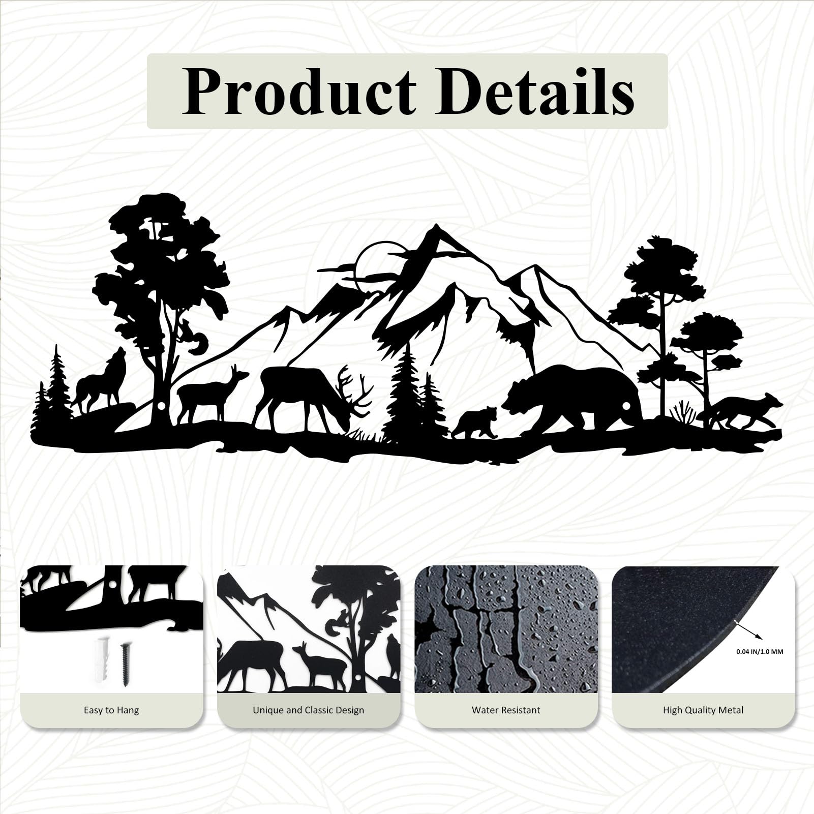 ESTART Mountain Forest Metal Wall Decor Deer Bear Metal Wall Art Woodland Rustic Animal Hunting Decor for Living Room Bedroom Bathroom Cabin Wall Decoration, 15.7 x 5.7 Inch - Image 5
