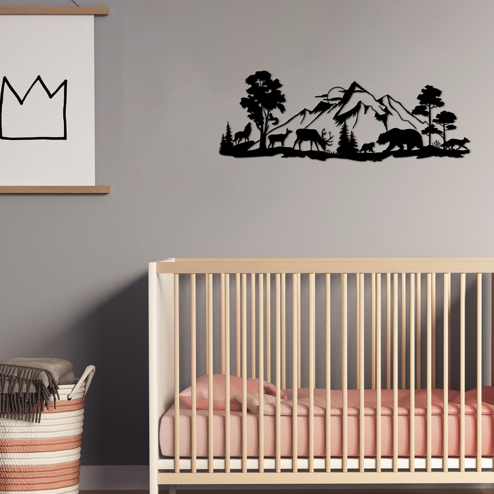ESTART Mountain Forest Metal Wall Decor Deer Bear Metal Wall Art Woodland Rustic Animal Hunting Decor for Living Room Bedroom Bathroom Cabin Wall Decoration, 15.7 x 5.7 Inch - Image 6