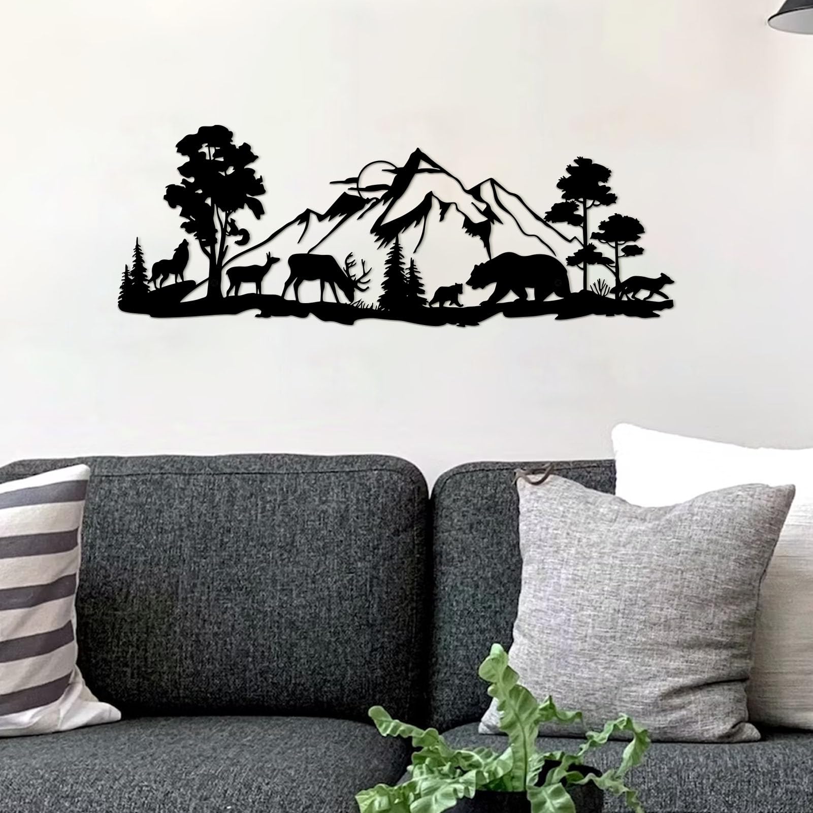 ESTART Mountain Forest Metal Wall Decor Deer Bear Metal Wall Art Woodland Rustic Animal Hunting Decor for Living Room Bedroom Bathroom Cabin Wall Decoration, 15.7 x 5.7 Inch - Image 7