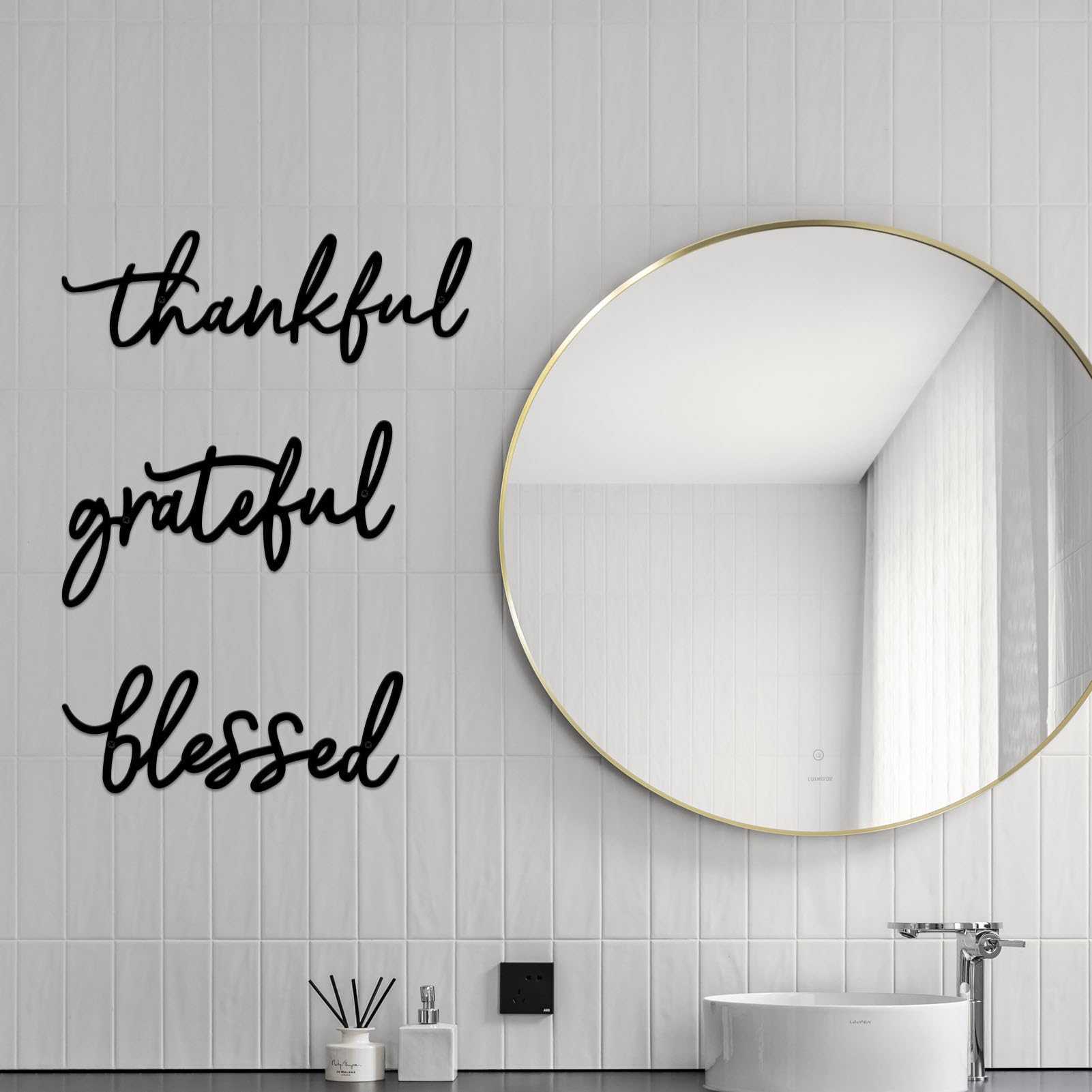 ESTART Thankful Grateful Blessed Letter Sign Metal Wall Decor, 3 Piece Black Letters Wall Art for Bathroom Bedroom Metal Words Wall Decor for Home Decor - Image 4