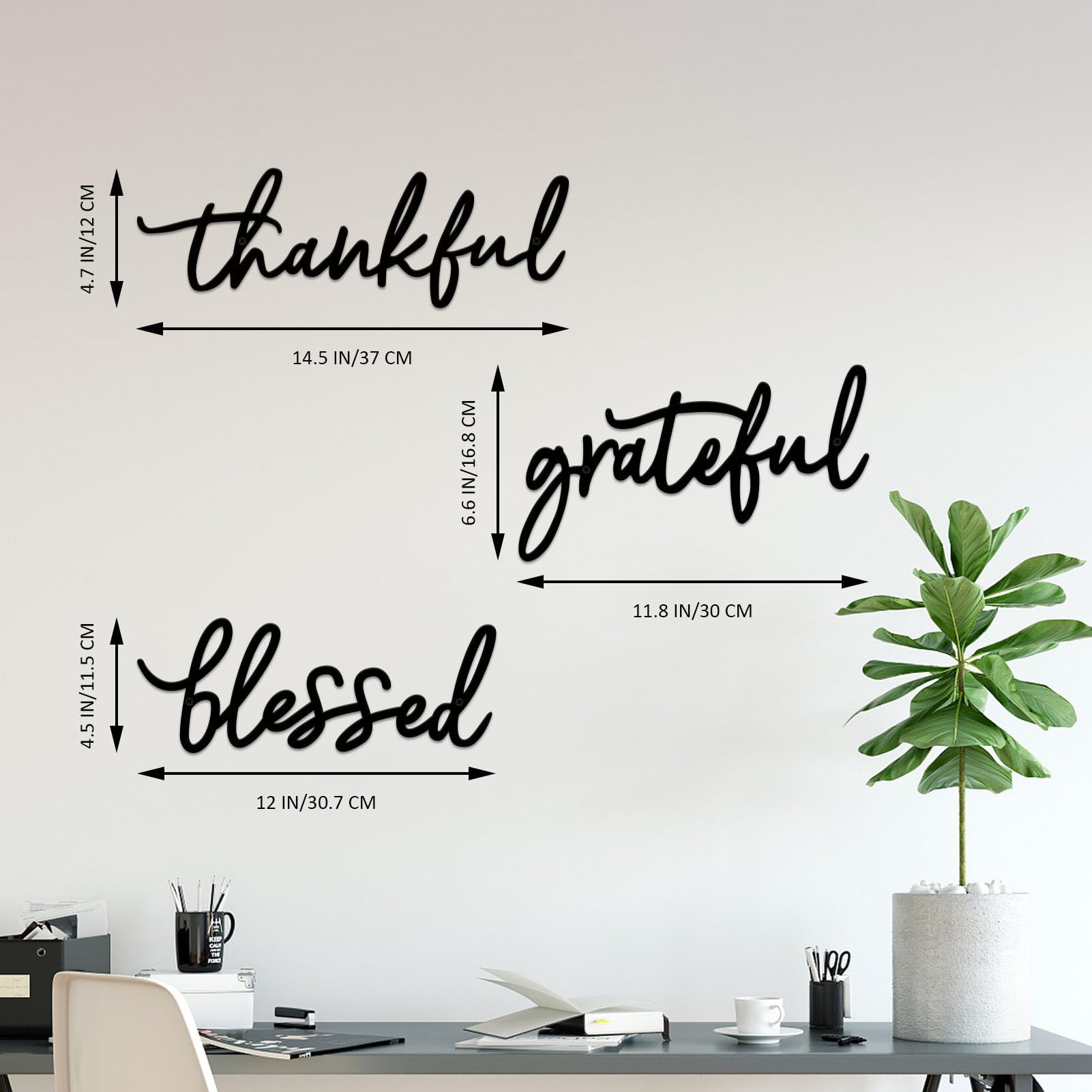 ESTART Thankful Grateful Blessed Letter Sign Metal Wall Decor, 3 Piece Black Letters Wall Art for Bathroom Bedroom Metal Words Wall Decor for Home Decor - Image 6